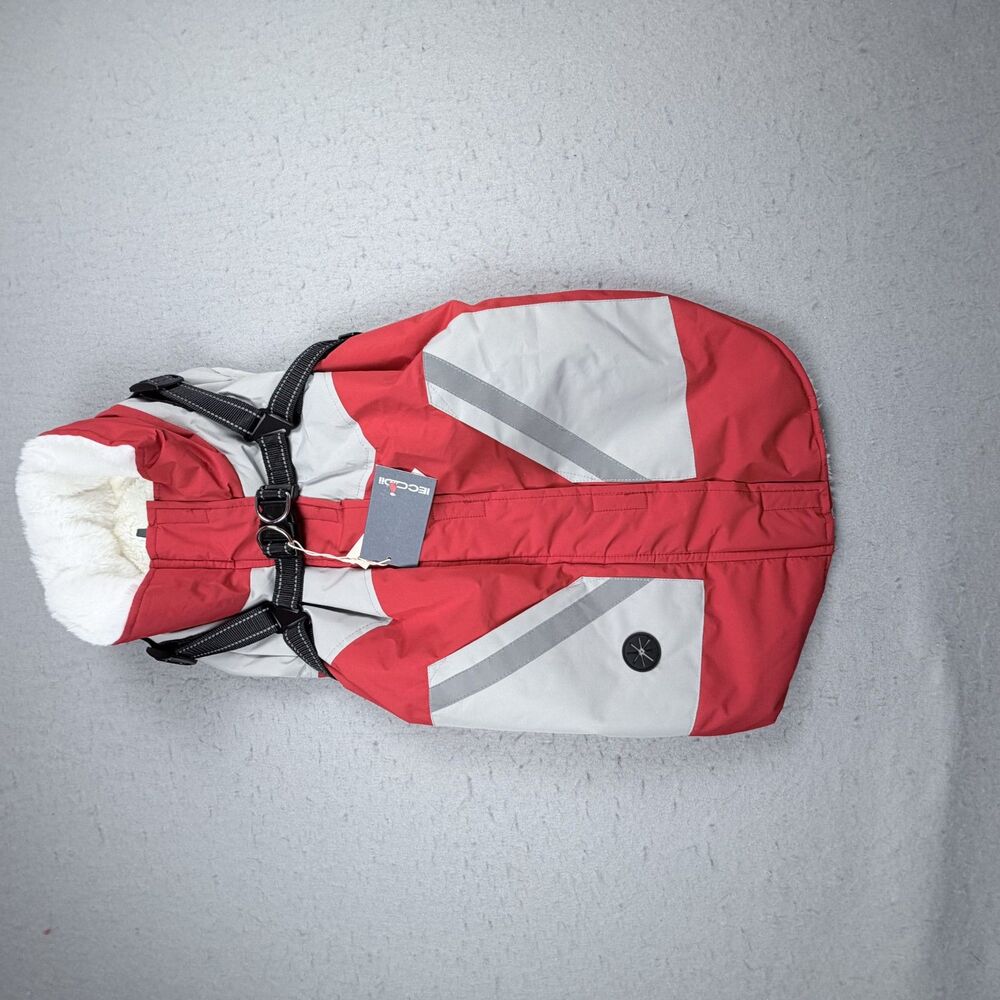 IECOII Extra Warm Reflective Dog Coat Waterproof Fleece Lined Red Gray NWT - Picture 5 of 9